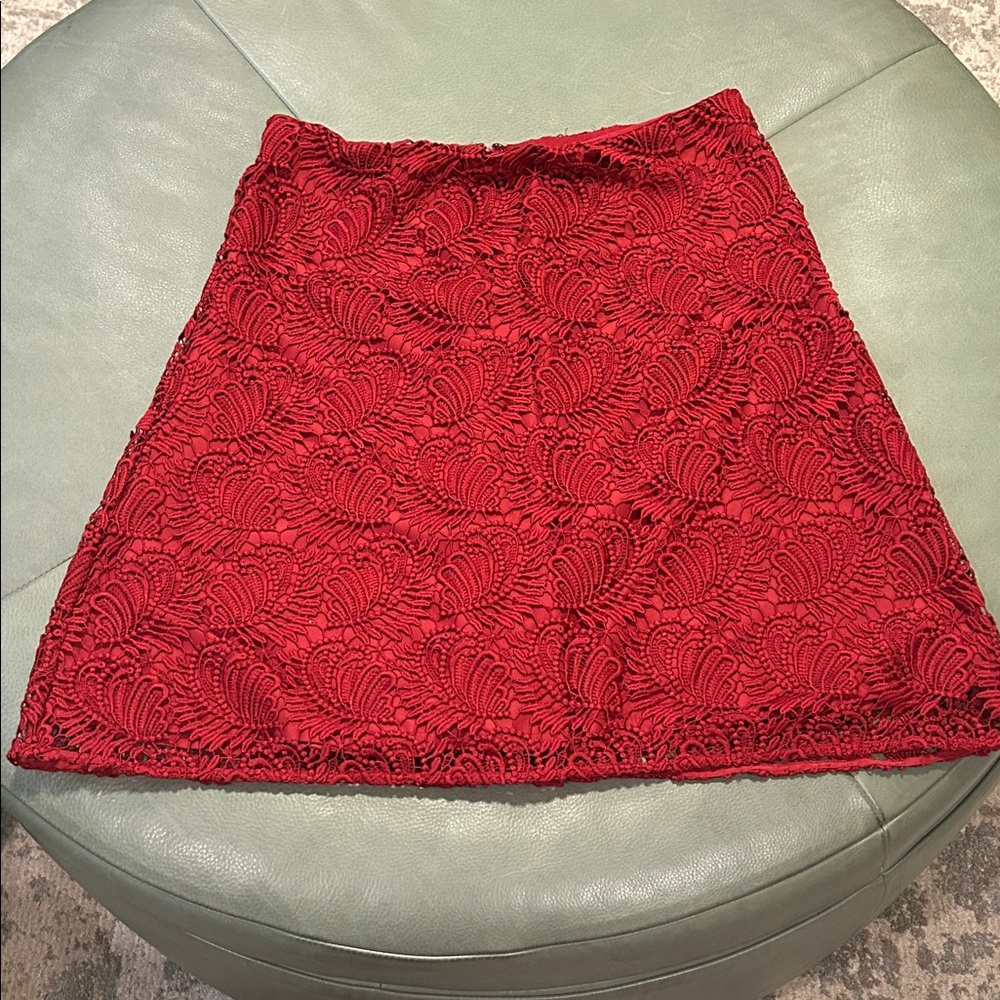 LOFT Red Lace Detail Skirt